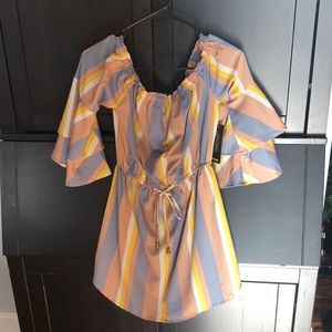 Hint of Blush Off the Shoulder Striped Dress